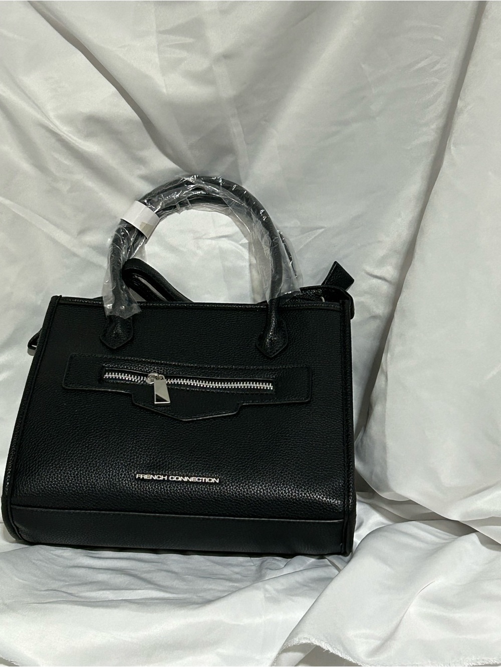 NWT French Connection Black Pebbled Top-Handle Satchel with Front Zip - Picture 9 of 12